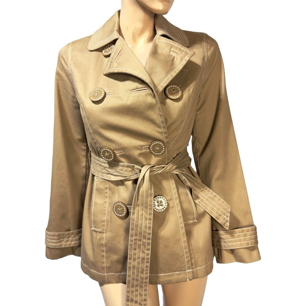 Boden Belted Double Breasted Trench Coat Jacket Size US 4 Tan Sailboat Lining
